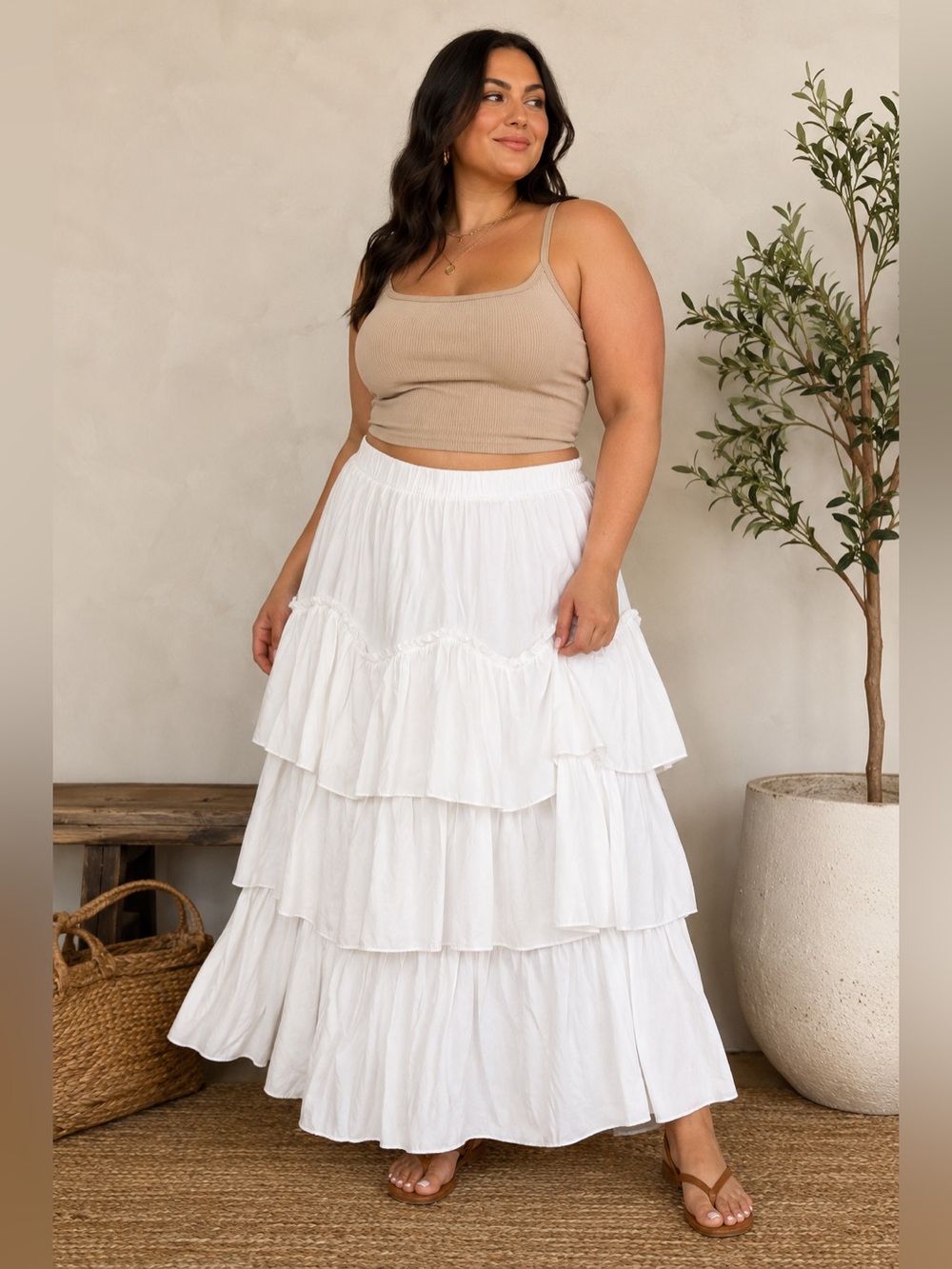 NWOT XL White Tiered Maxi Skirt Boho Cottagecore Prairie Peasant Festival Beachy